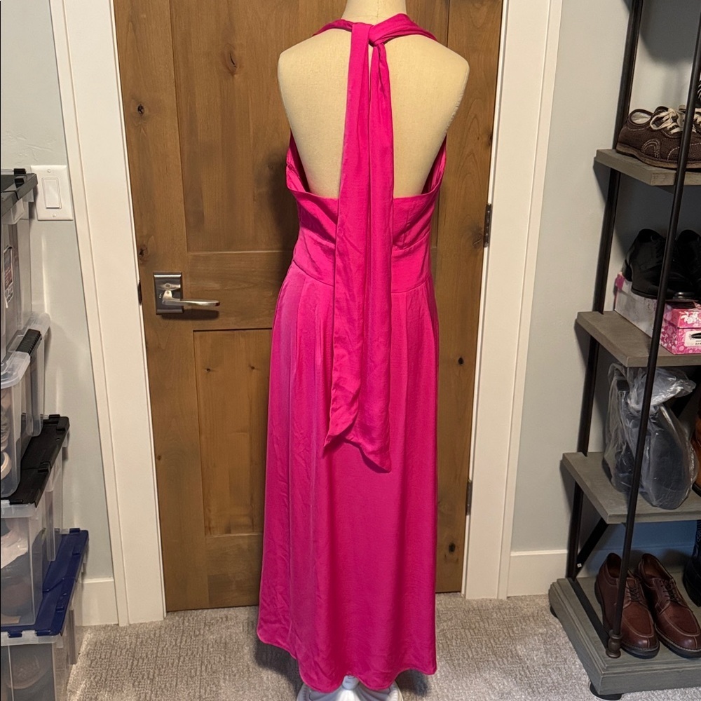 NWT BANANA REPUBLIC Pink Halter Tie Maxi Dress Women 6P Cocktail Silky Deep V - Picture 3 of 15